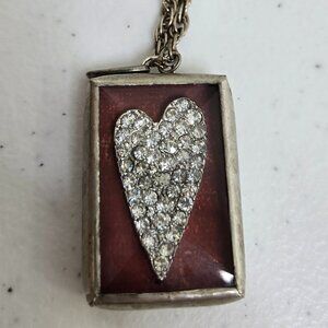 JK Jewel Kade Necklace Heart Rhinestone Every Day I love You Silver Red Chunky